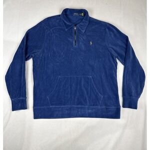 Polo Ralph Lauren Mens Navy Blue Knit Corduroy Quarter Zip Pullover Size XL READ